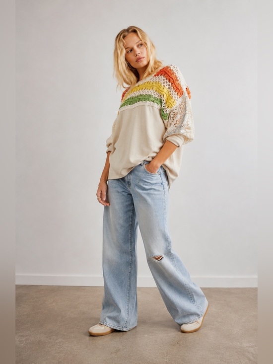 Free People Sweaters - 🌈 Free People High Hopes Crochet Sweater XS Minor Sleeve Flaw